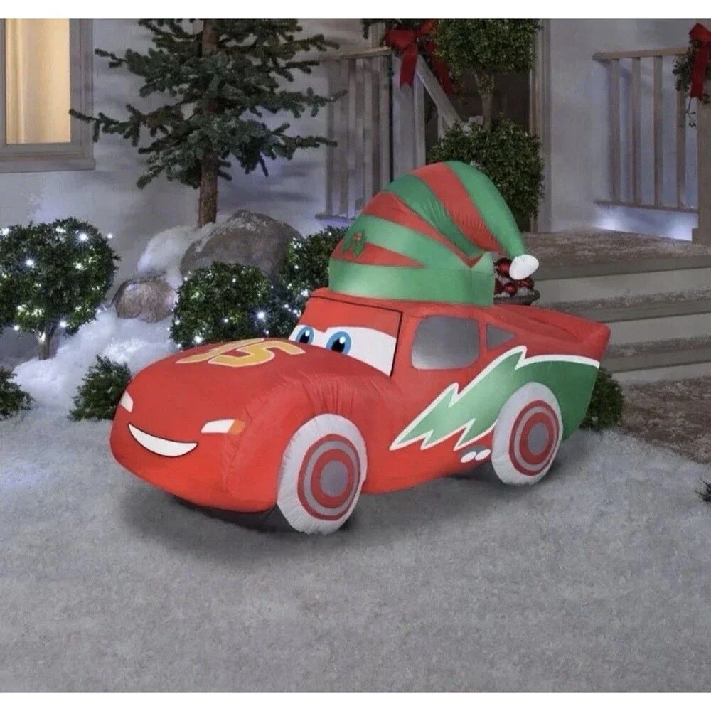 6ft Disney Airblown Lightning McQueen With Stocking Cap Holidays 3.5ft Tall